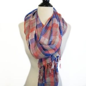 AERIE NWT Pink & Blue Plaid Checkered Scarf Fringe